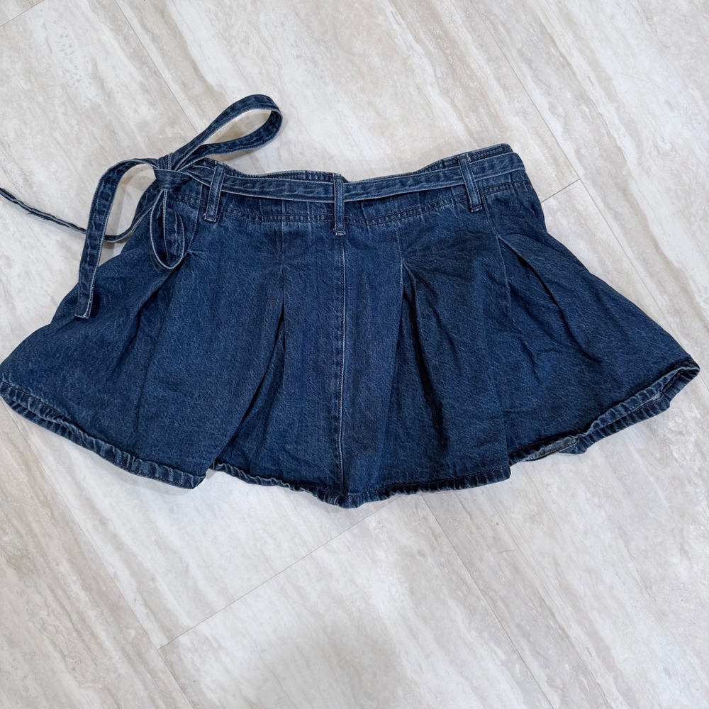 AE Denim Mini Skort Dark Wash Pleated Tie Waist Size 0
